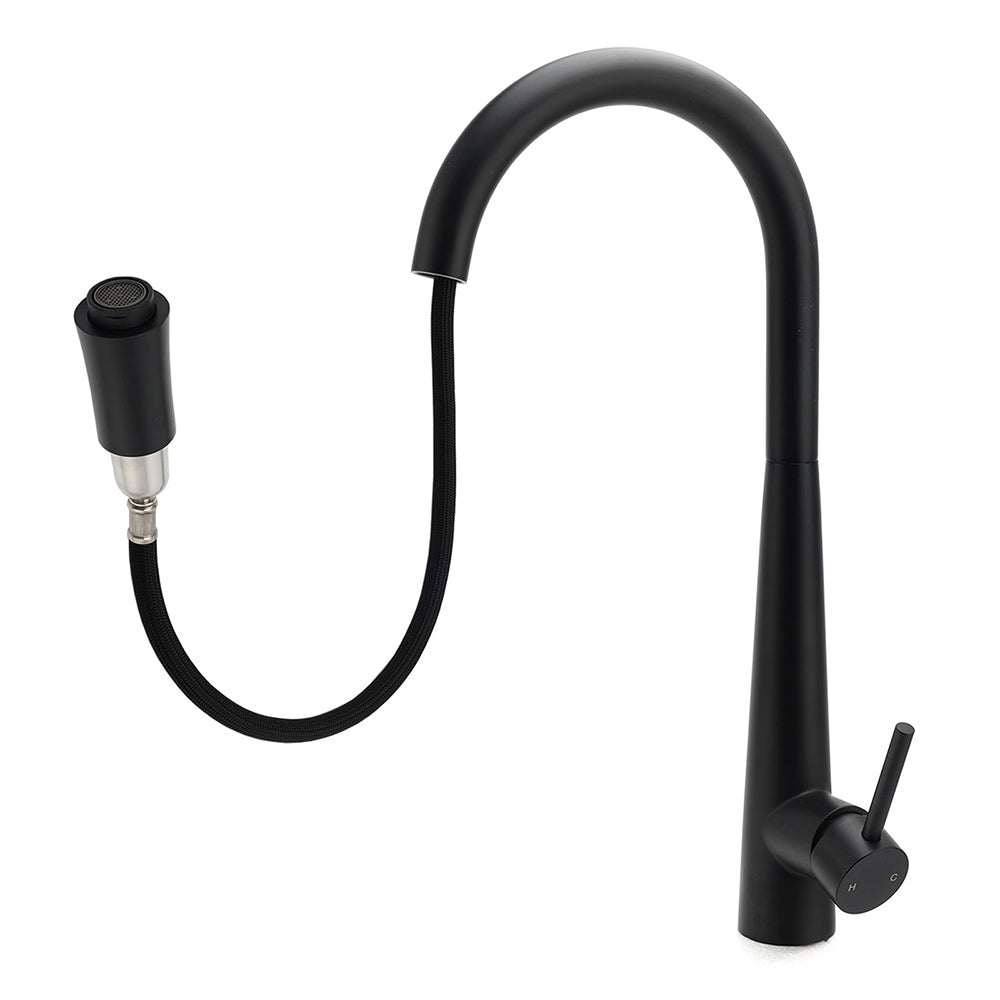 Matt Black Pull Out Long Hose Kitchen Sink Tap Round Basin Mixer Faucet Spout