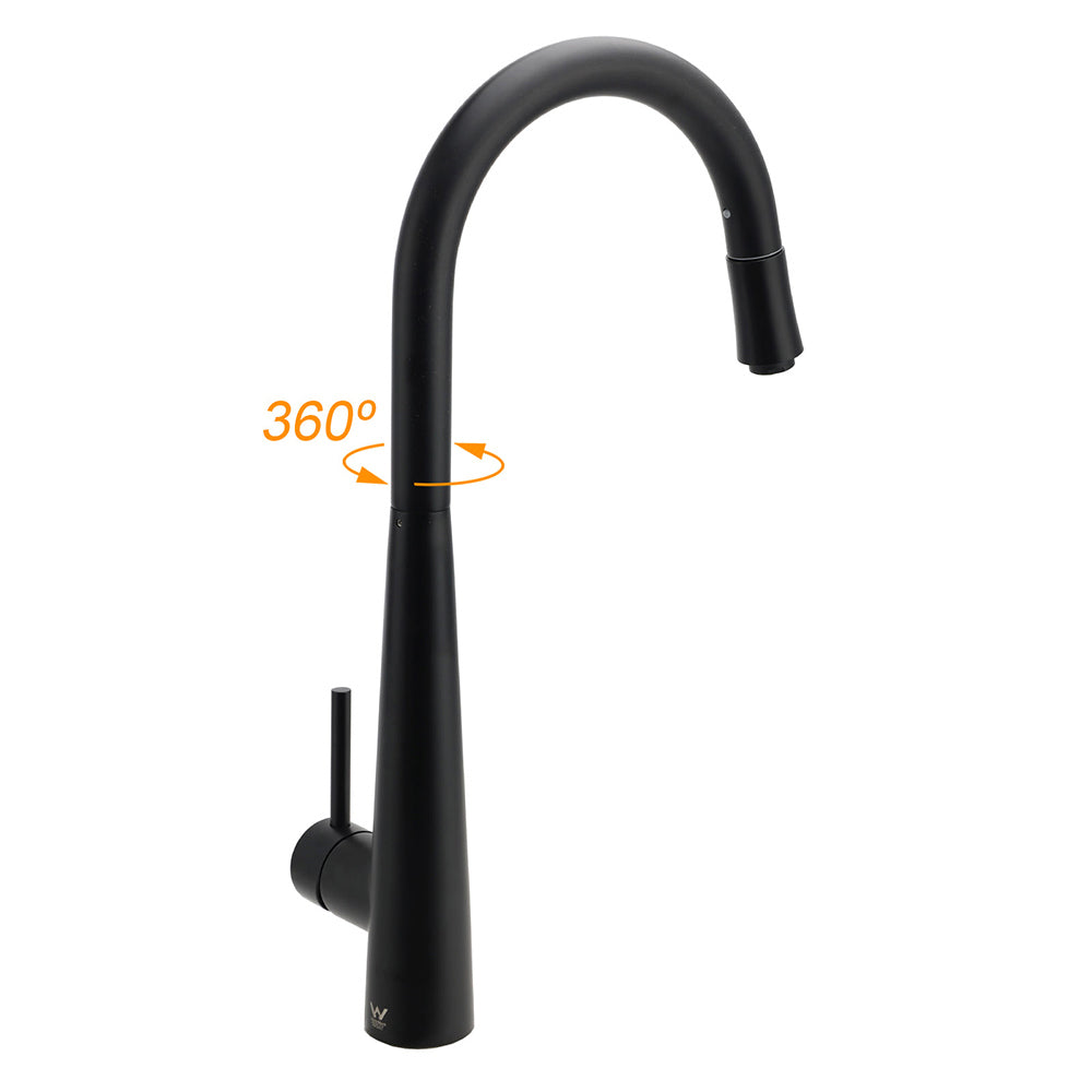 Matt Black Pull Out Long Hose Kitchen Sink Tap Round Basin Mixer Faucet Spout