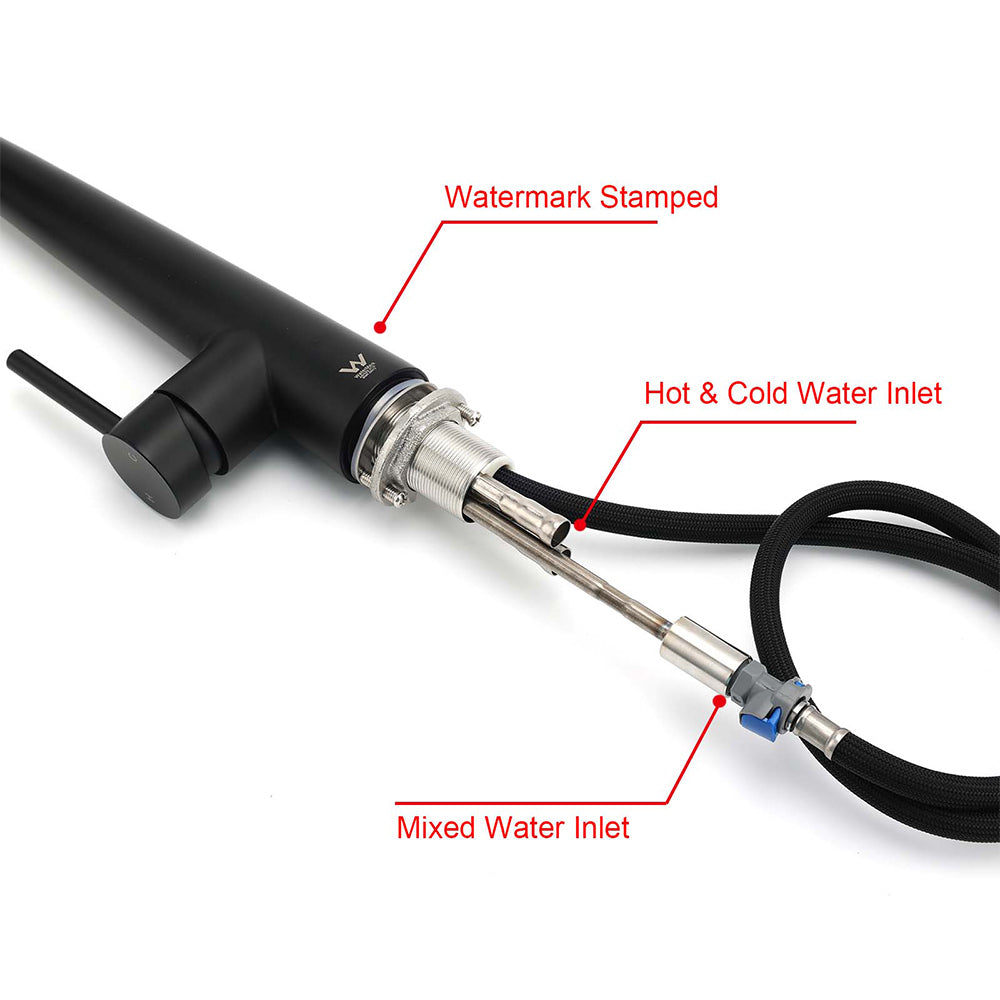 Matt Black Pull Out Long Hose Kitchen Sink Tap Round Basin Mixer Faucet Spout