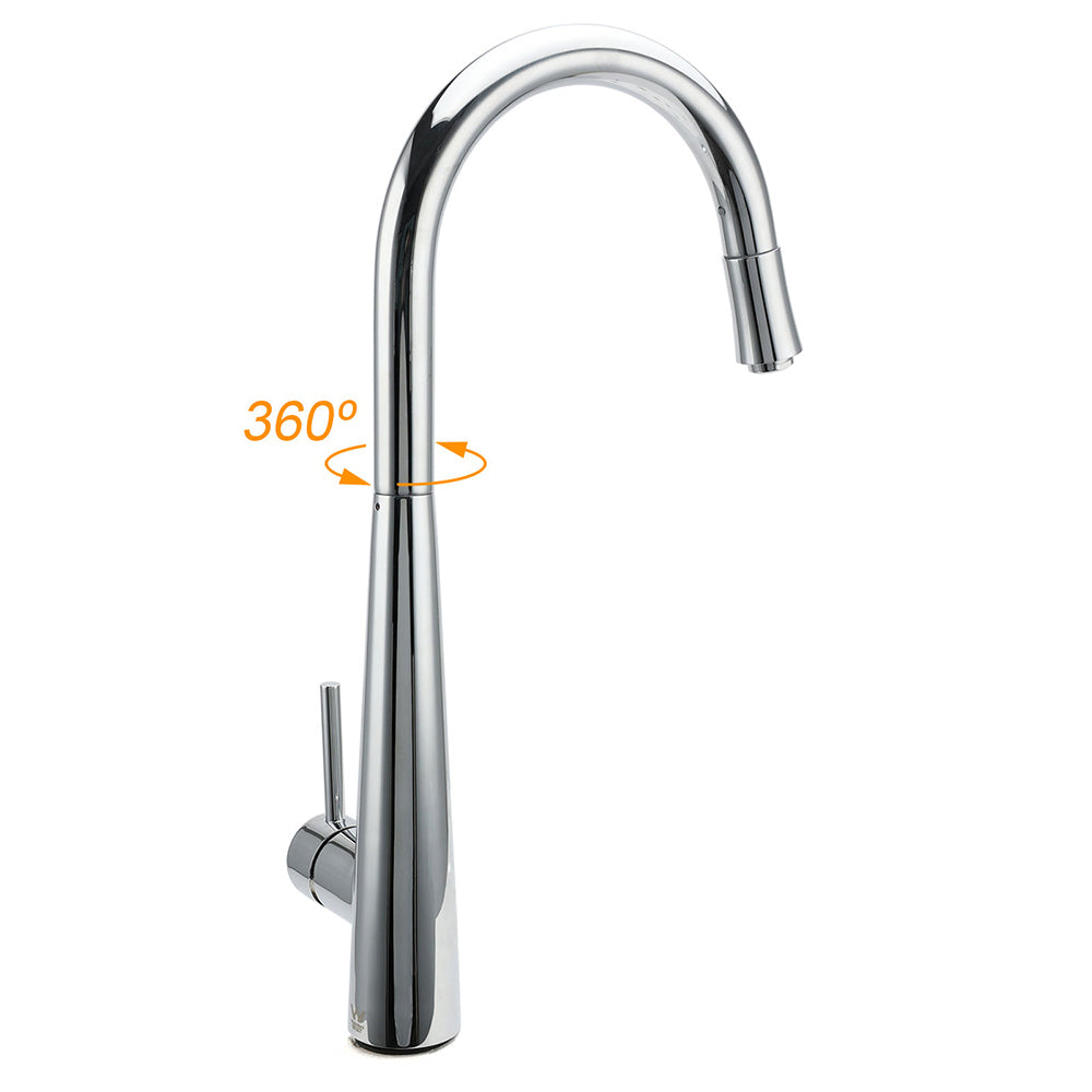 WELS Chrome Pull Out Kitchen Sink Tap Round Basin Mixer Faucet Flexible Spout