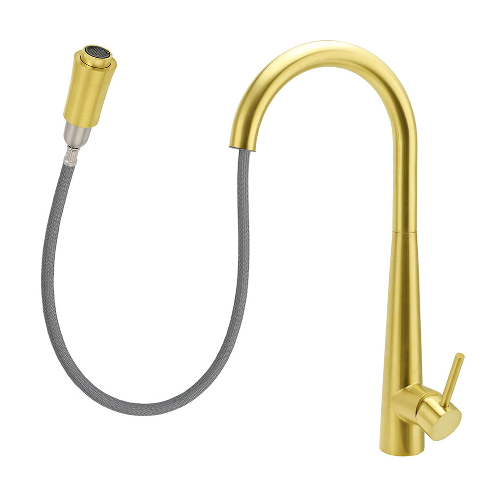 Round Brushed Gold Pull Out Kitchen Sink Tap Basin Mixer Faucet Flexible Spout