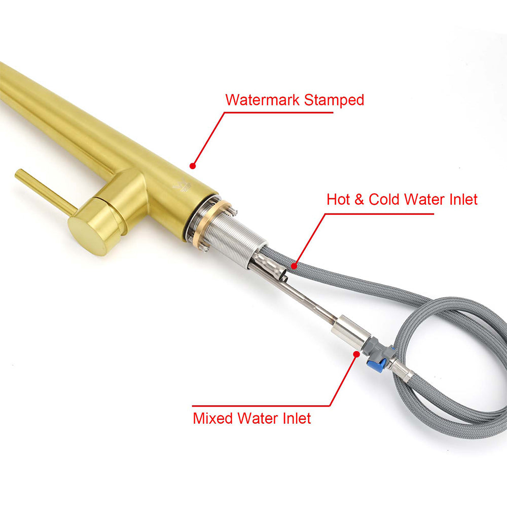 Round Brushed Gold Pull Out Kitchen Sink Tap Basin Mixer Faucet Flexible Spout