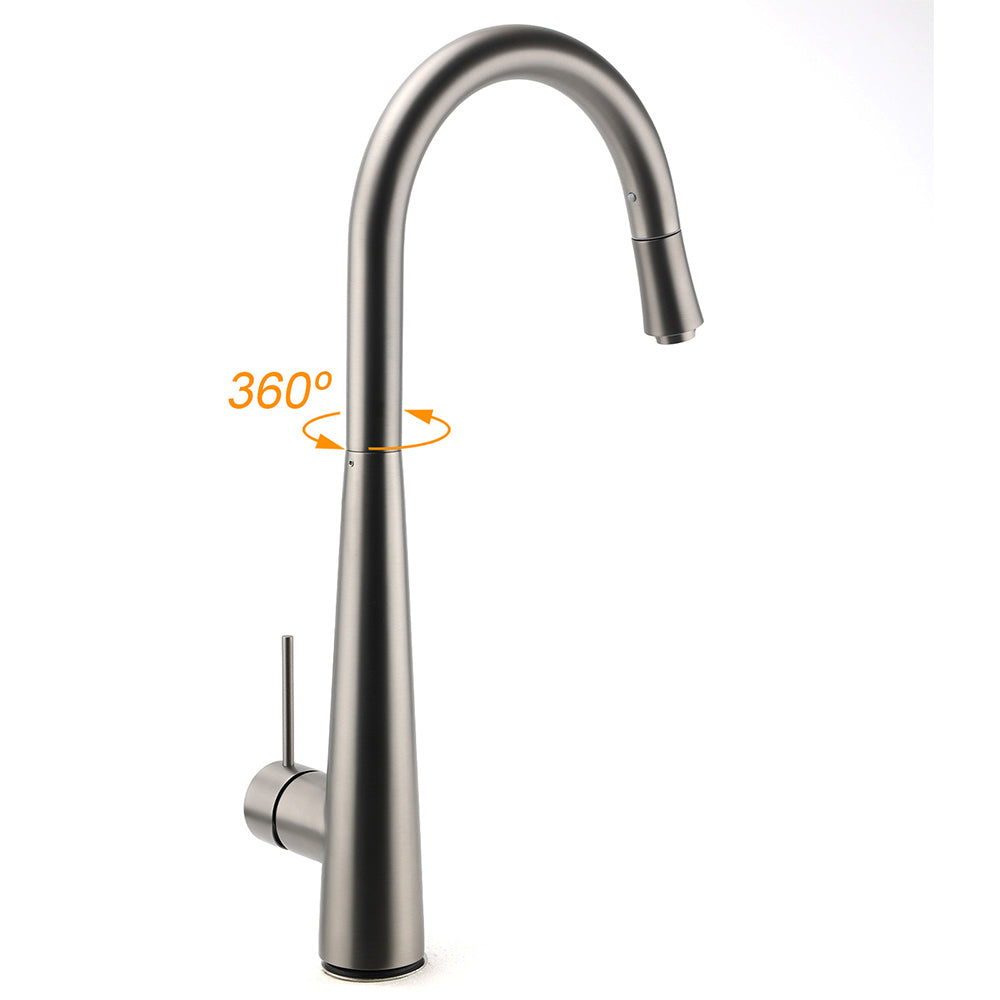 WELS Gun Metal Grey Pull Out Kitchen Sink Tap Basin Mixer Faucet Flexible Spout