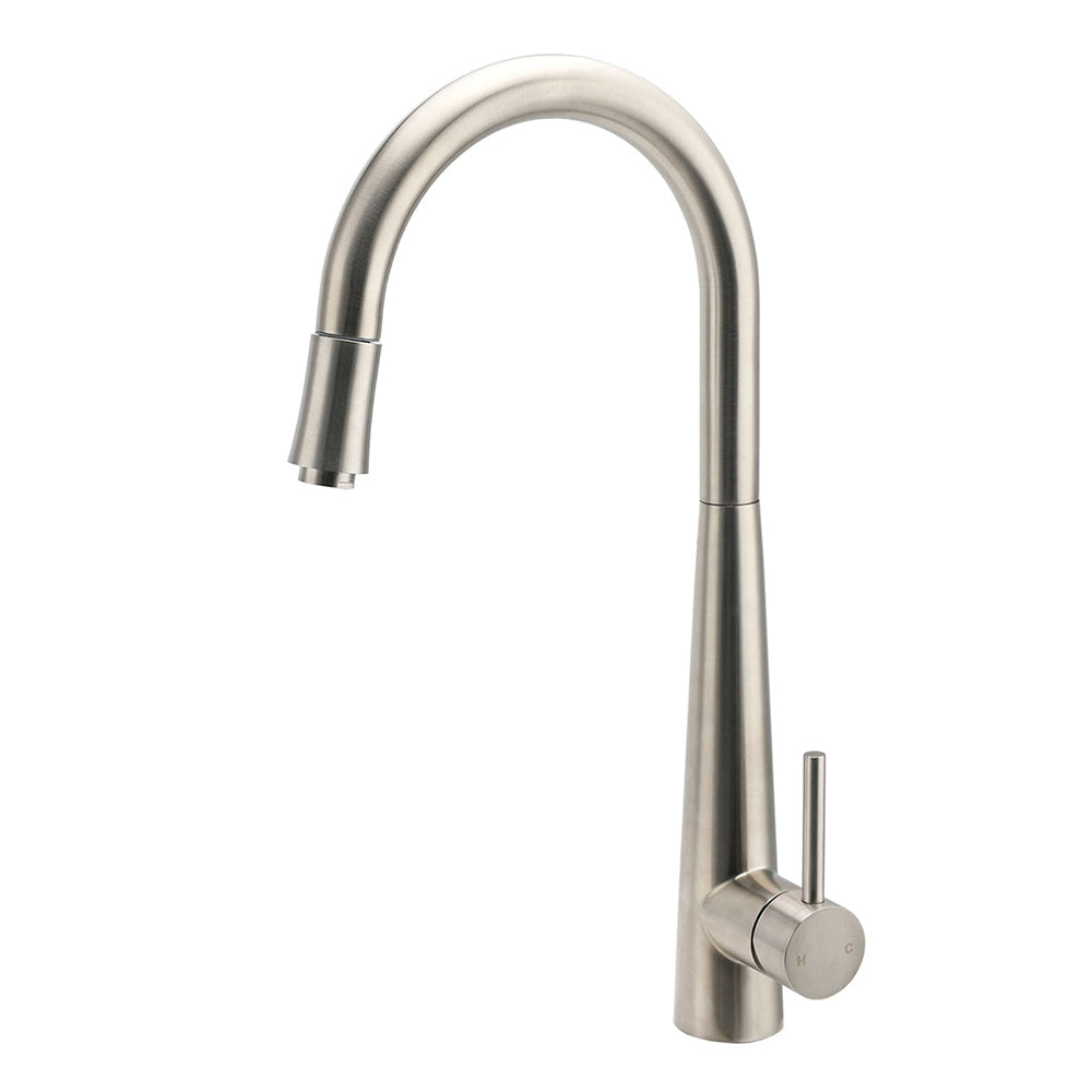 Brushed Nickel Silver Round Pull Out Kitchen Sink Tap Mixer Faucet Spout Outlet