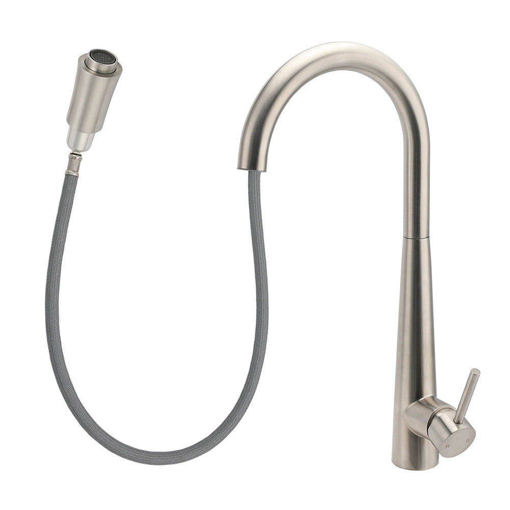 Brushed Nickel Silver Round Pull Out Kitchen Sink Tap Mixer Faucet Spout Outlet