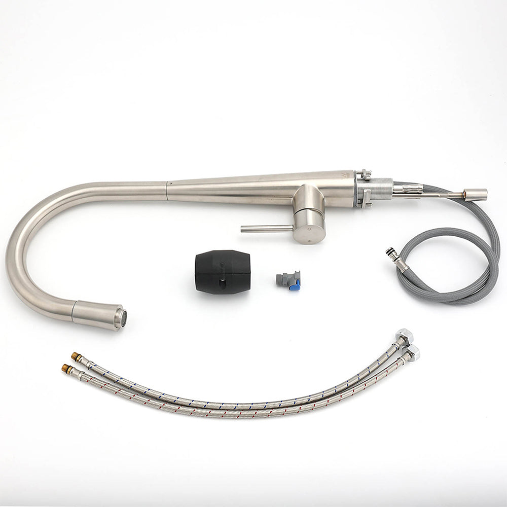 Brushed Nickel Silver Round Pull Out Kitchen Sink Tap Mixer Faucet Spout Outlet