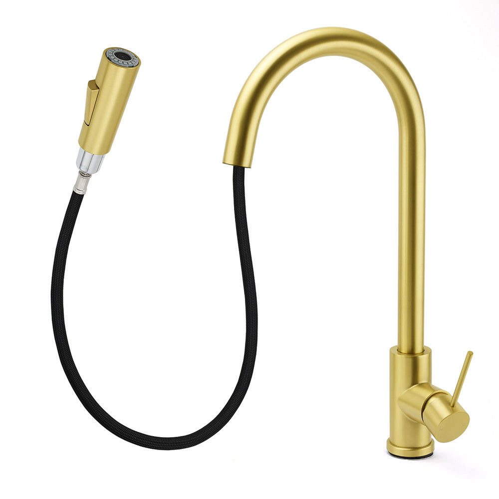 WELS Brushed Gold Pull Out Kitchen Sink Tap Basin Mixer Faucet 2 Modes Spout Set