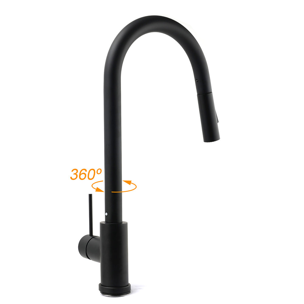 Matt Black Round Pull Out Down Kitchen Sink Tap Laundry Basin Mixer 2 Way Spout