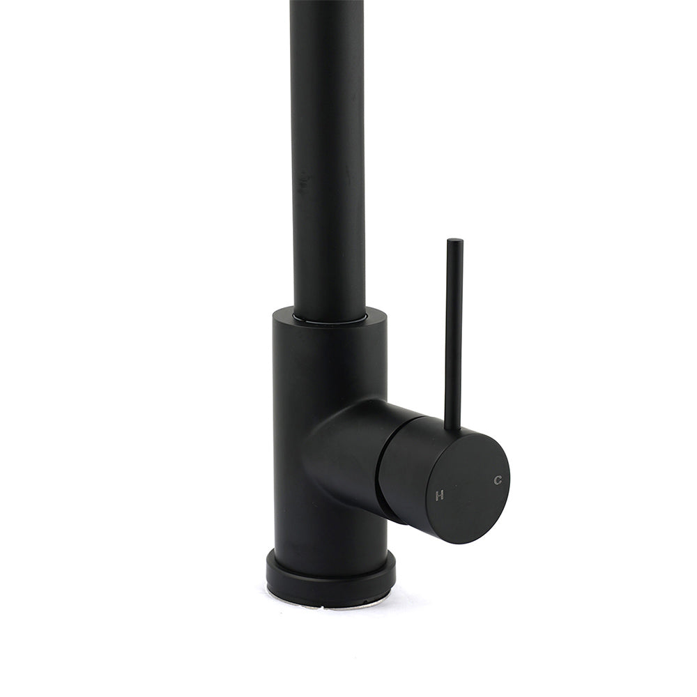 Matt Black Round Pull Out Down Kitchen Sink Tap Laundry Basin Mixer 2 Way Spout