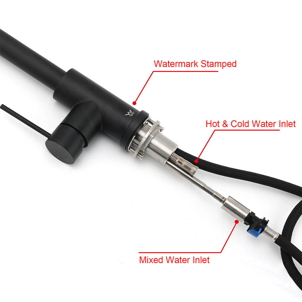 Matt Black Round Pull Out Down Kitchen Sink Tap Laundry Basin Mixer 2 Way Spout