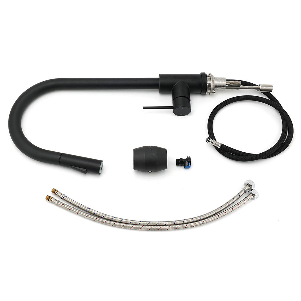 Matt Black Round Pull Out Down Kitchen Sink Tap Laundry Basin Mixer 2 Way Spout