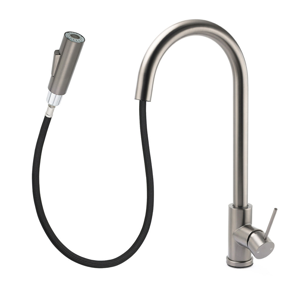 WELS Gun Metal Pull Out Kitchen Sink Tap Basin Mixer Faucet Flexible 2 Way Spout