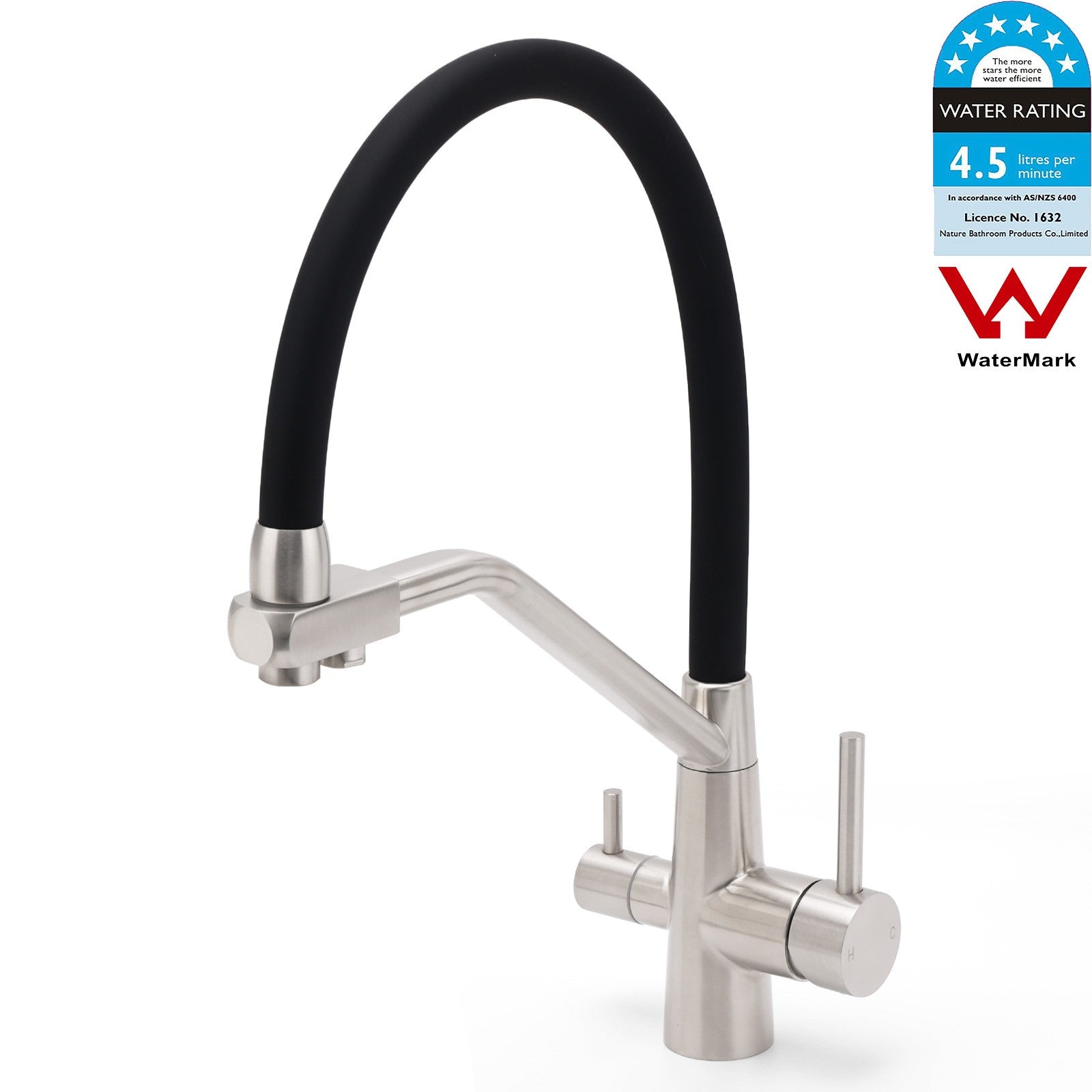 Brushed Nickel 3 Way Pull Down Kitchen Mixer Pure Drinking Water Sink Tap Spout