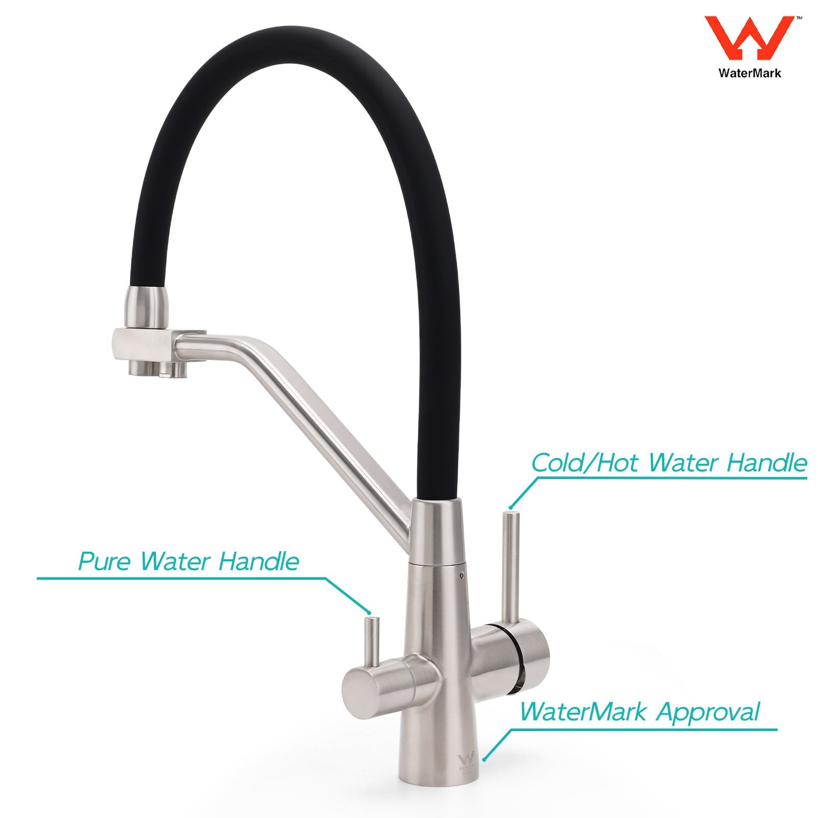 Brushed Nickel 3 Way Pull Down Kitchen Mixer Pure Drinking Water Sink Tap Spout