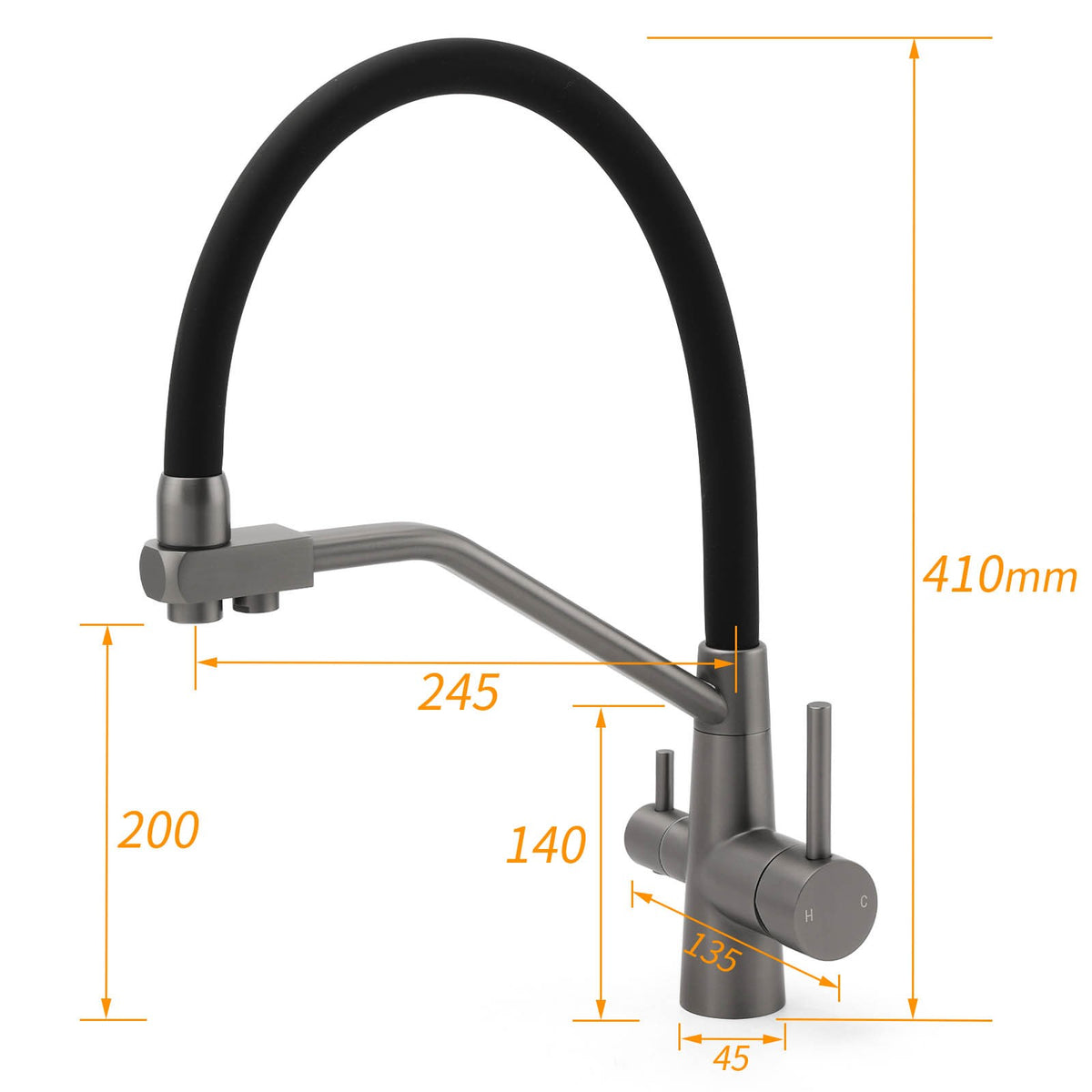 NEW Gun Metal Grey 3-Way Drink Pure Water Kitchen Mixer Pull Out Spout Sink Tap