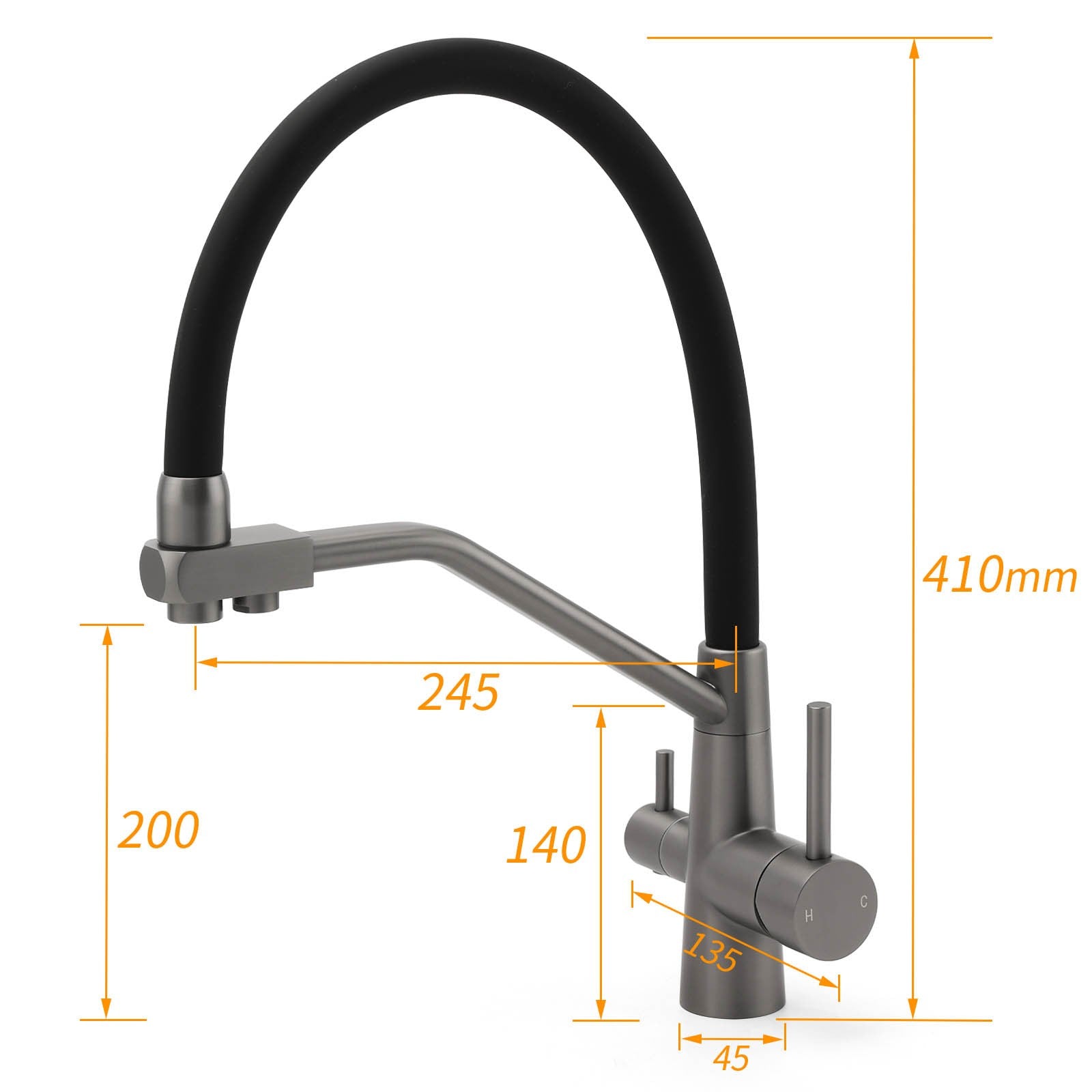 NEW Gun Metal Grey 3-Way Drink Pure Water Kitchen Mixer Pull Out Spout Sink Tap