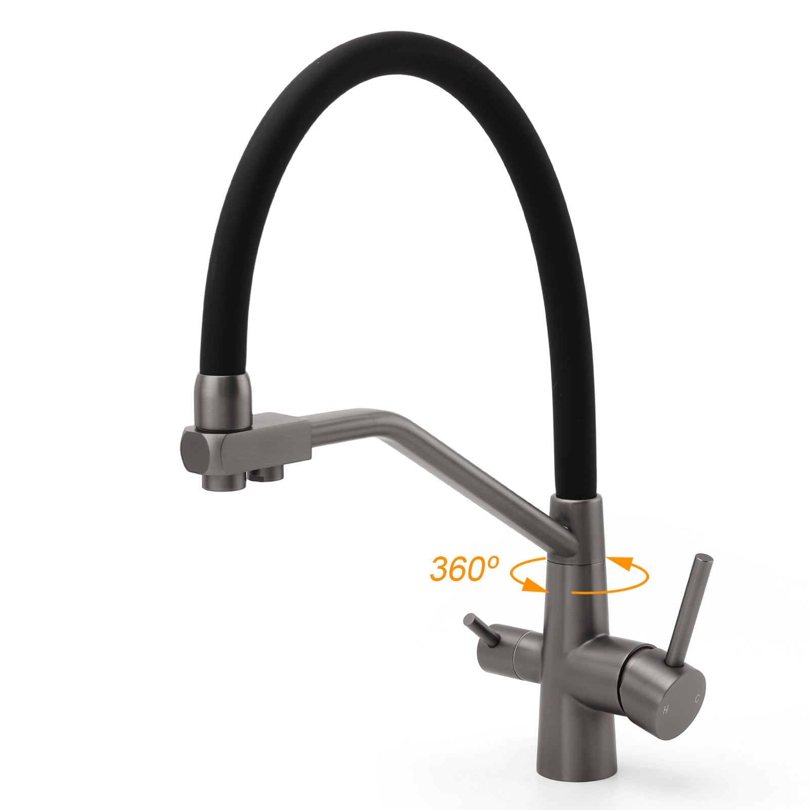 NEW Gun Metal Grey 3-Way Drink Pure Water Kitchen Mixer Pull Out Spout Sink Tap