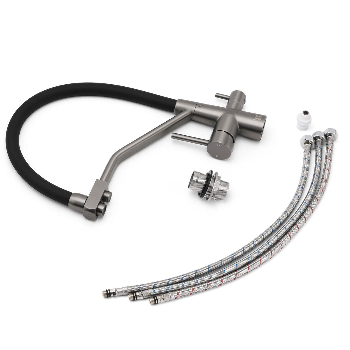 NEW Gun Metal Grey 3-Way Drink Pure Water Kitchen Mixer Pull Out Spout Sink Tap