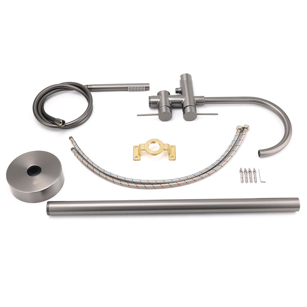 Gun Metal Bathtub Mixer Tap Free Standing Faucet Spout With Handheld Shower Set