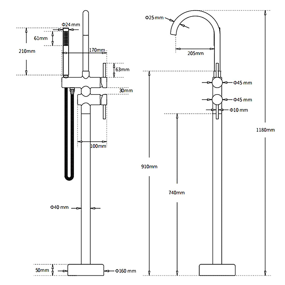 Gun Metal Bathtub Mixer Tap Free Standing Faucet Spout With Handheld Shower Set