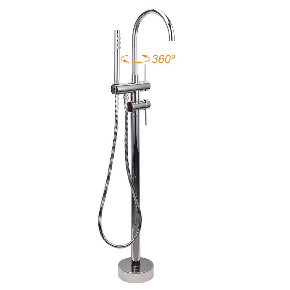 Polished Chrome Bathtub Filler Free Standing Mixer Faucet Tap Spout Handset WELS