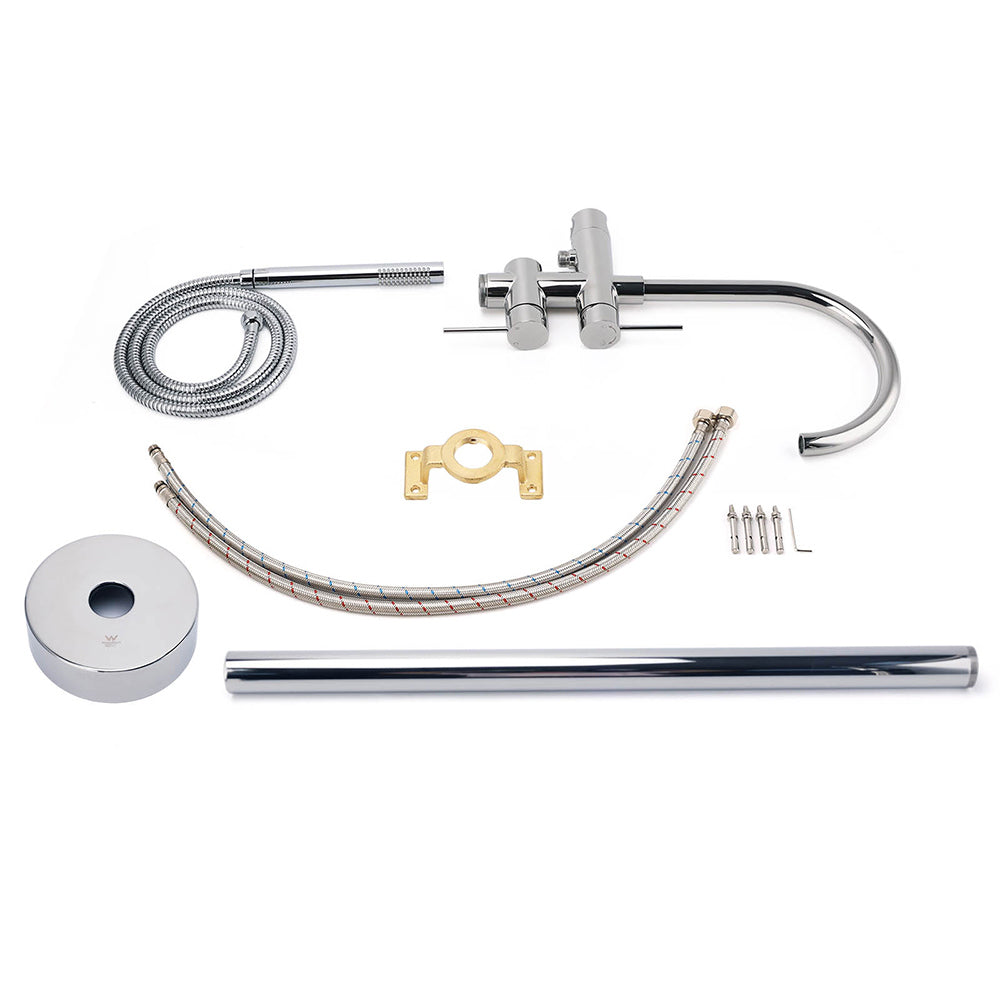 Polished Chrome Bathtub Filler Free Standing Mixer Faucet Tap Spout Handset WELS