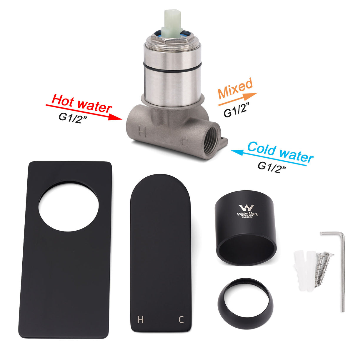Matte Black Rectangle Shower Mixer Hot Cold Control Tap 35mm Ceramic Cartridge