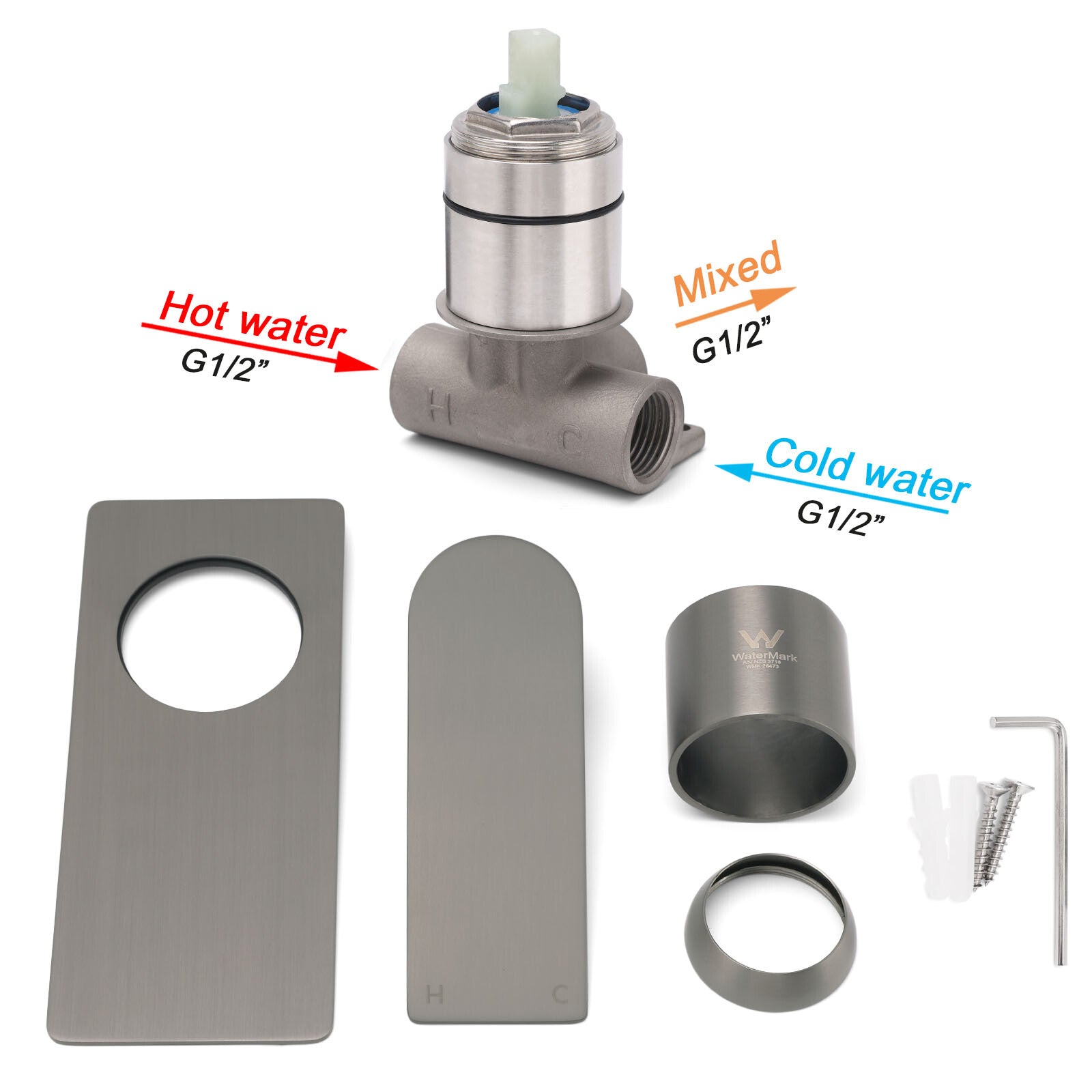 Gun Metal Rectangle Wall Shower Mixer Hot Cold Tap Set Ceramic Cartridge Valve