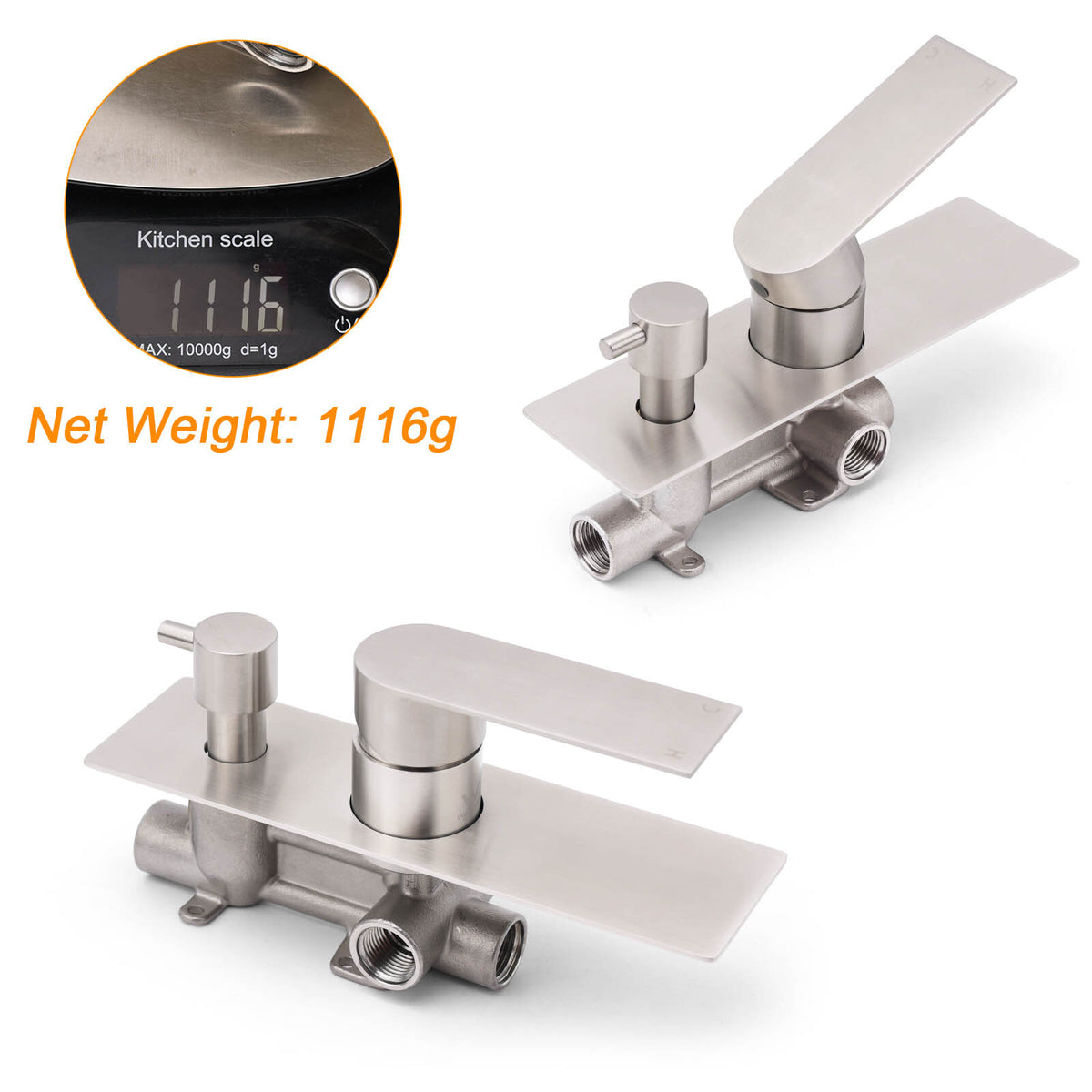 Brushed Nickel Silver Square Stylish 1/2inch Shower Mixer Diverter 2 Way Switch