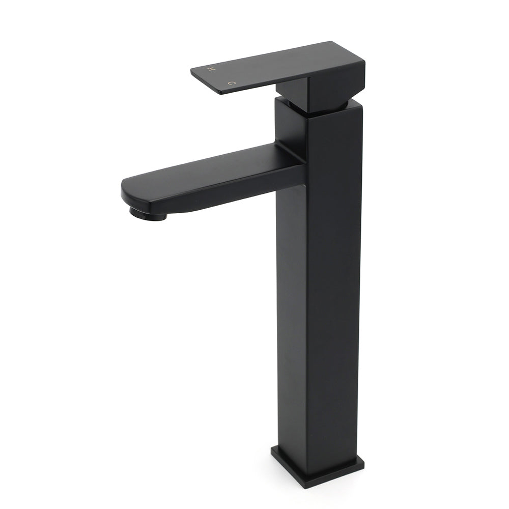 Matt Black Tall Square Basin Mixer Vanity Laundry Counter Sink Faucet Tap Outlet