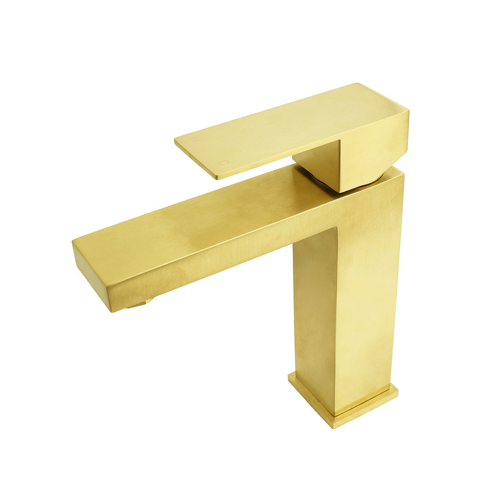 Brushed Gold 165mm Square Basin Mixer Faucet Hot Cold Tap Kitchen Laundry Vanity