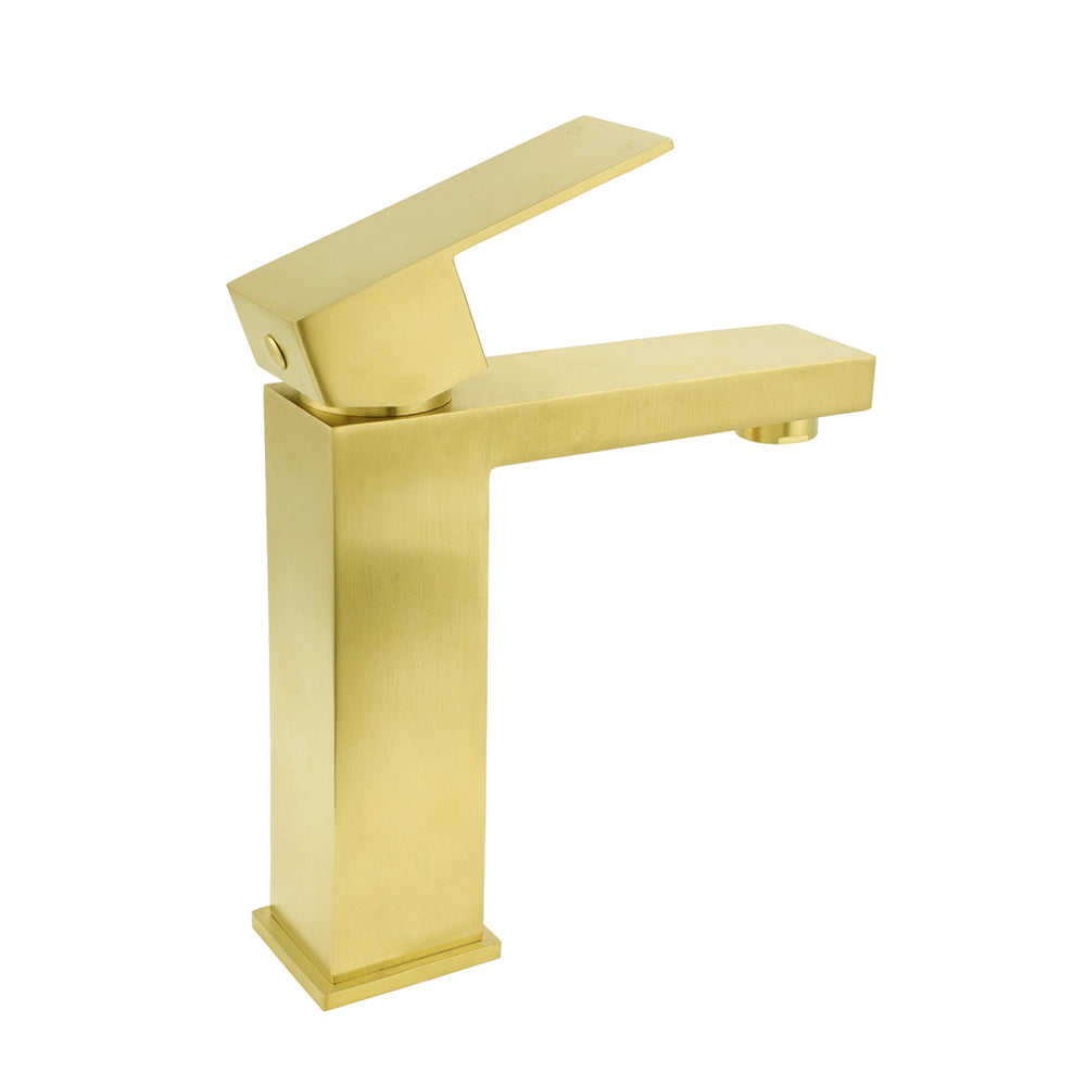 Brushed Gold 165mm Square Basin Mixer Faucet Hot Cold Tap Kitchen Laundry Vanity