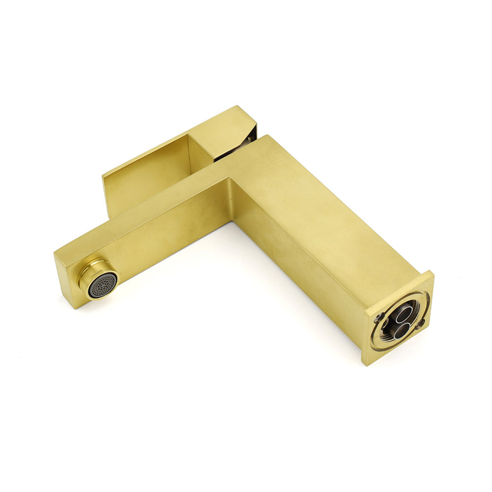 Brushed Gold 165mm Square Basin Mixer Faucet Hot Cold Tap Kitchen Laundry Vanity
