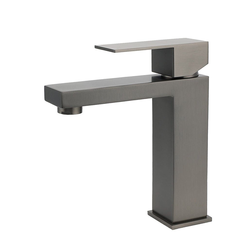 Gun Metal Square Cubic Basin Mixer Faucet Hot Cold Tap Kitchen Laundry Vanity Set