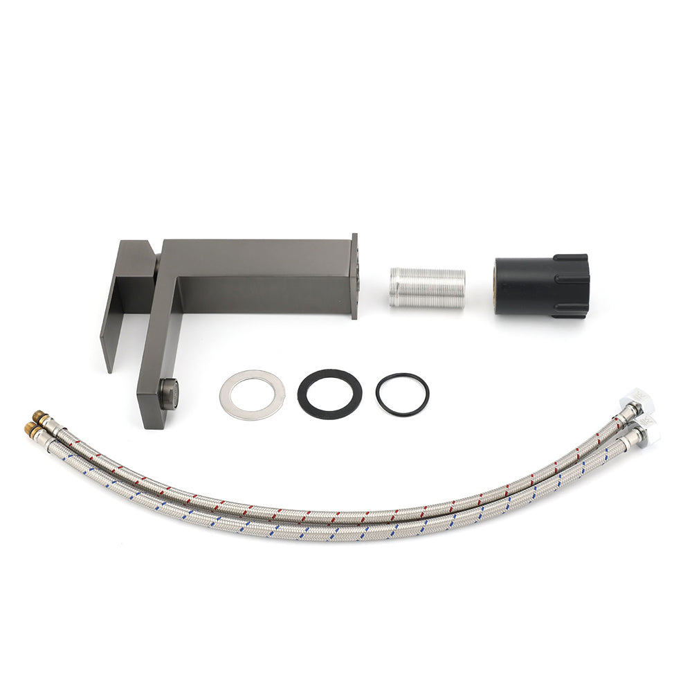 Gun Metal Square Cubic Basin Mixer Faucet Hot Cold Tap Kitchen Laundry Vanity Set