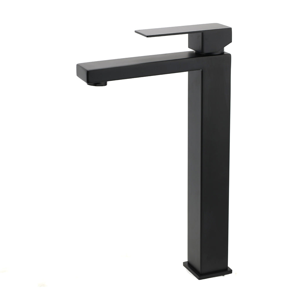 Matt Black Stainless Steel Square Tall Basin Mixer Sink Tap High Vanity Spout