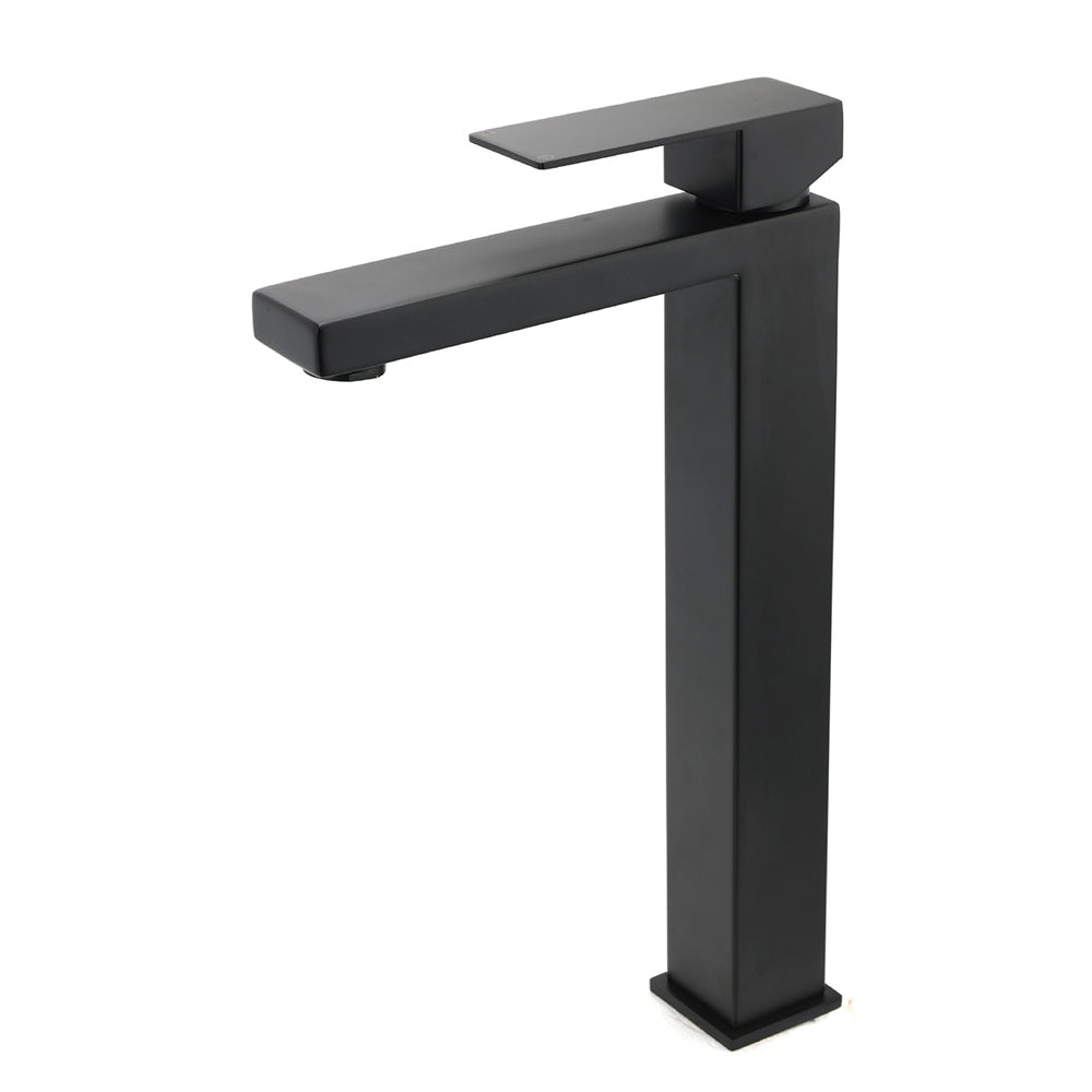 Matt Black Stainless Steel Square Tall Basin Mixer Sink Tap High Vanity Spout
