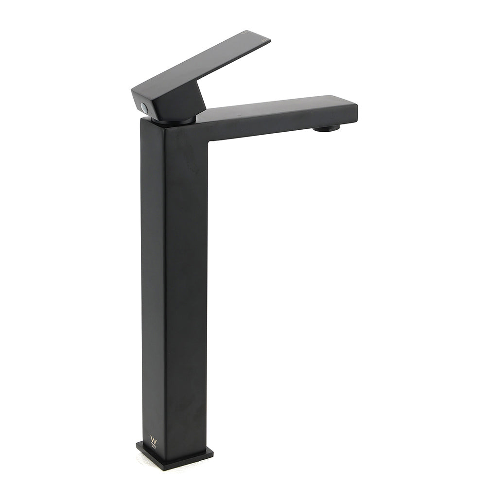 Matt Black Stainless Steel Square Tall Basin Mixer Sink Tap High Vanity Spout