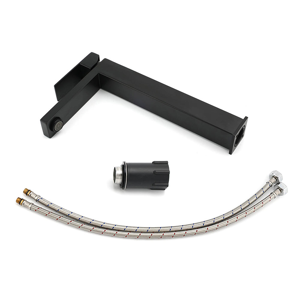 Matt Black Stainless Steel Square Tall Basin Mixer Sink Tap High Vanity Spout