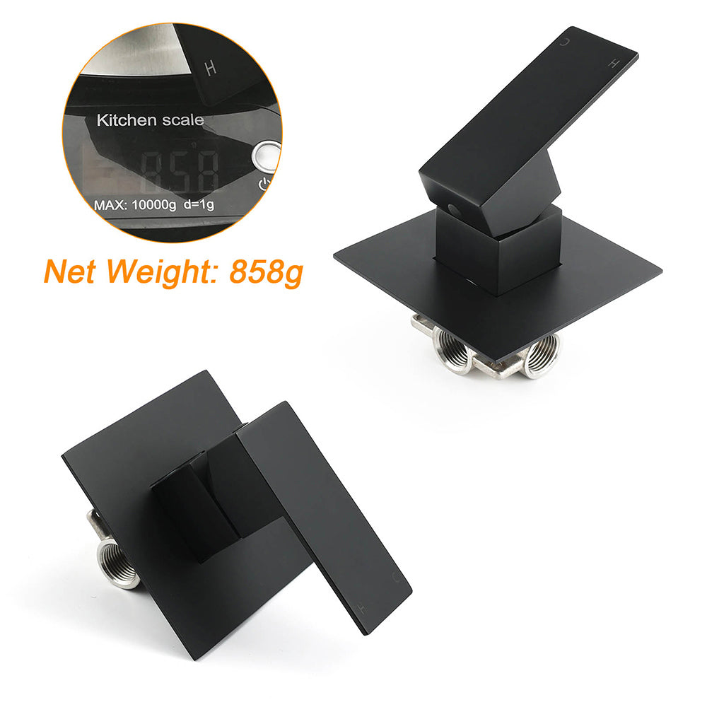 Matt Black Square Shower Mixer Hot Cold Tap Ceramic Cartridge Spindle Watermark