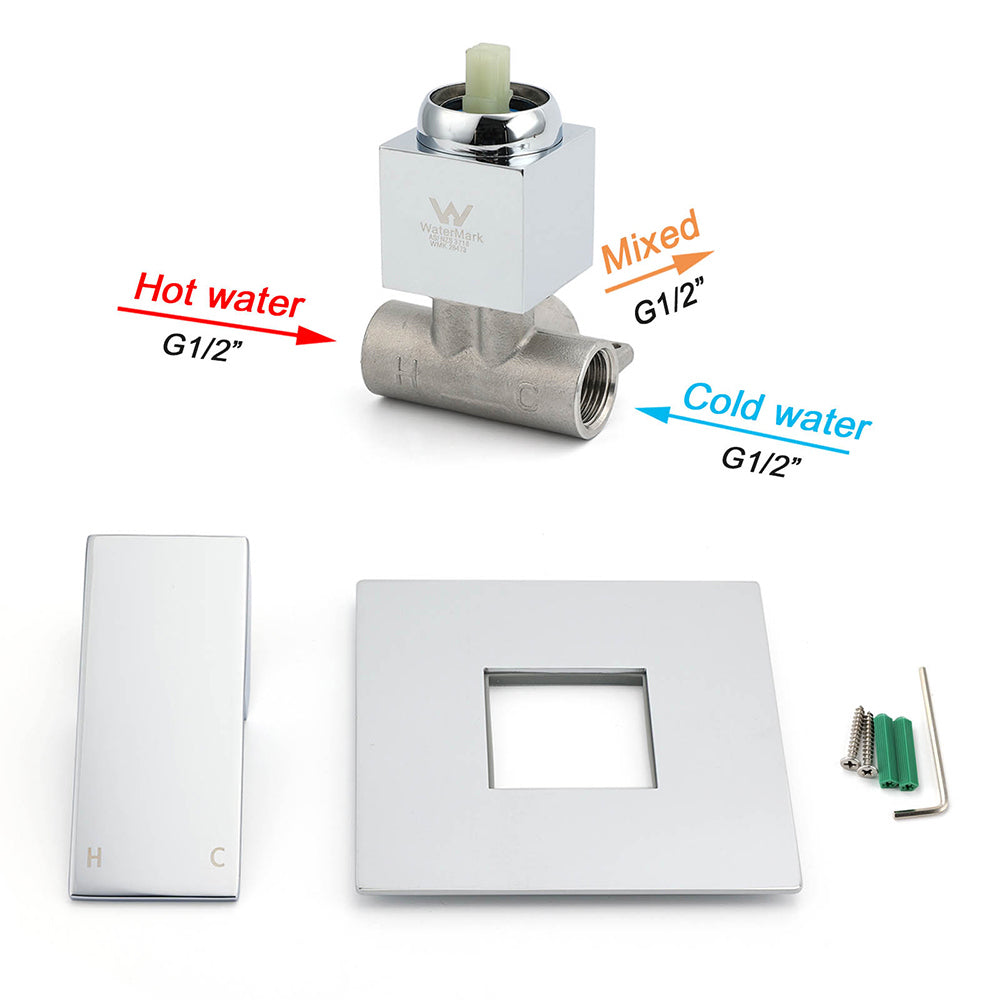 Sqaure Brass Chrome Concealed Bath Shower Mixer Tap For Shower Head Spout Outlet