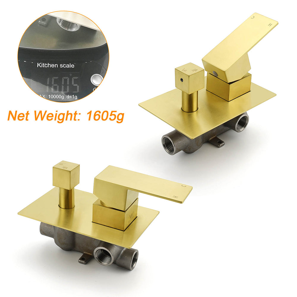 Watermark 1/2 Inch Shower Mixer Diverter Brushed Gold Square Stainless Steel Set