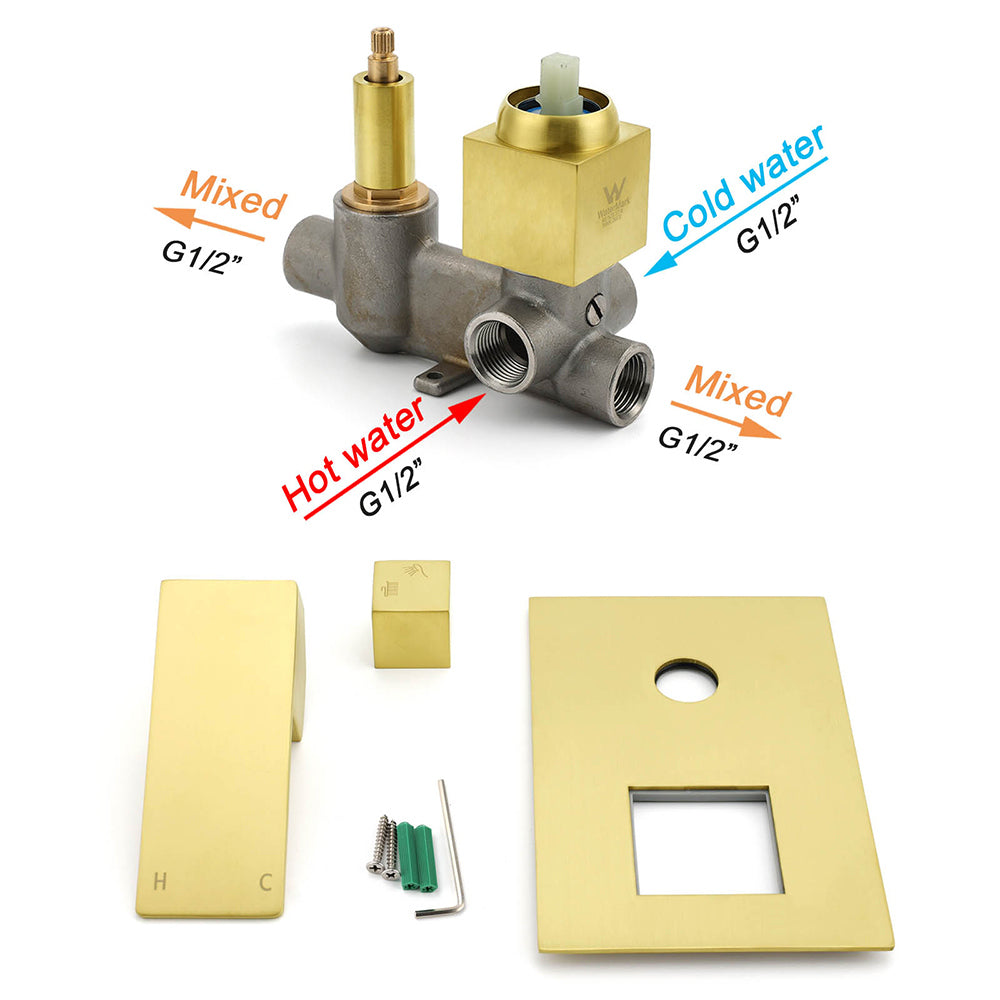 Watermark 1/2 Inch Shower Mixer Diverter Brushed Gold Square Stainless Steel Set