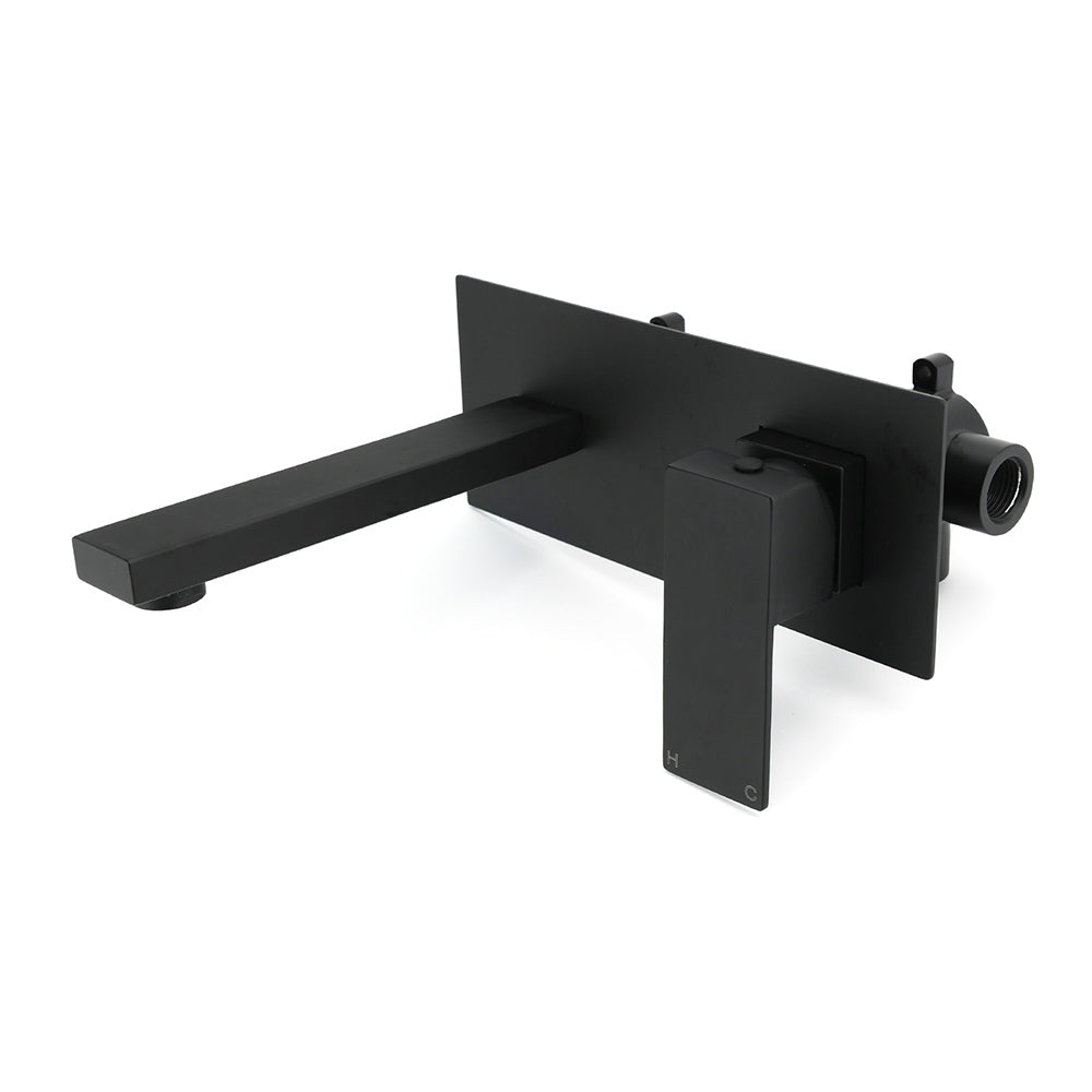 Matt Black Basin Mixer Bathroom Tub Faucet Wall Mount Tap Hot Cold Water Spout