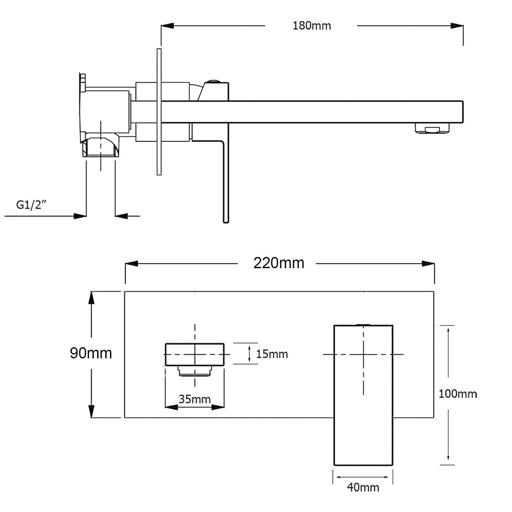 WELS Gun Metal Square Wall Mount Basin Mixer Laundry Vanity Tap Spout Faucet Set