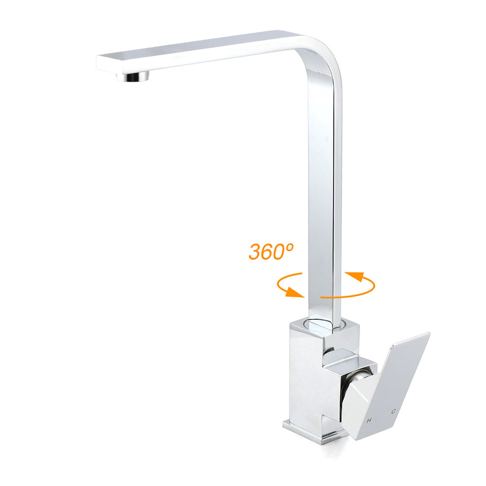 WELS Chrome Square Gooseneck Spout Swivel Laundry Sink Kitchen Mixer Faucet Tap