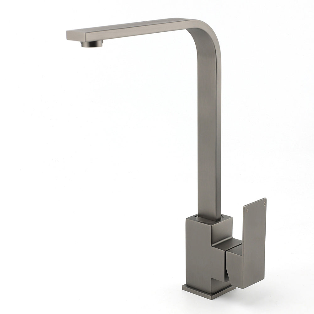 WELS Gun Metal Square Gooseneck Swivel Laundry Kitchen Mixer Faucet Sink Tap Set