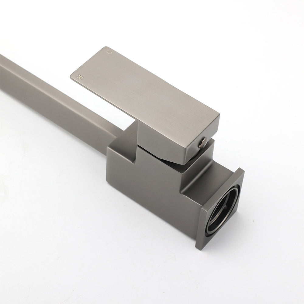 WELS Gun Metal Square Gooseneck Swivel Laundry Kitchen Mixer Faucet Sink Tap Set