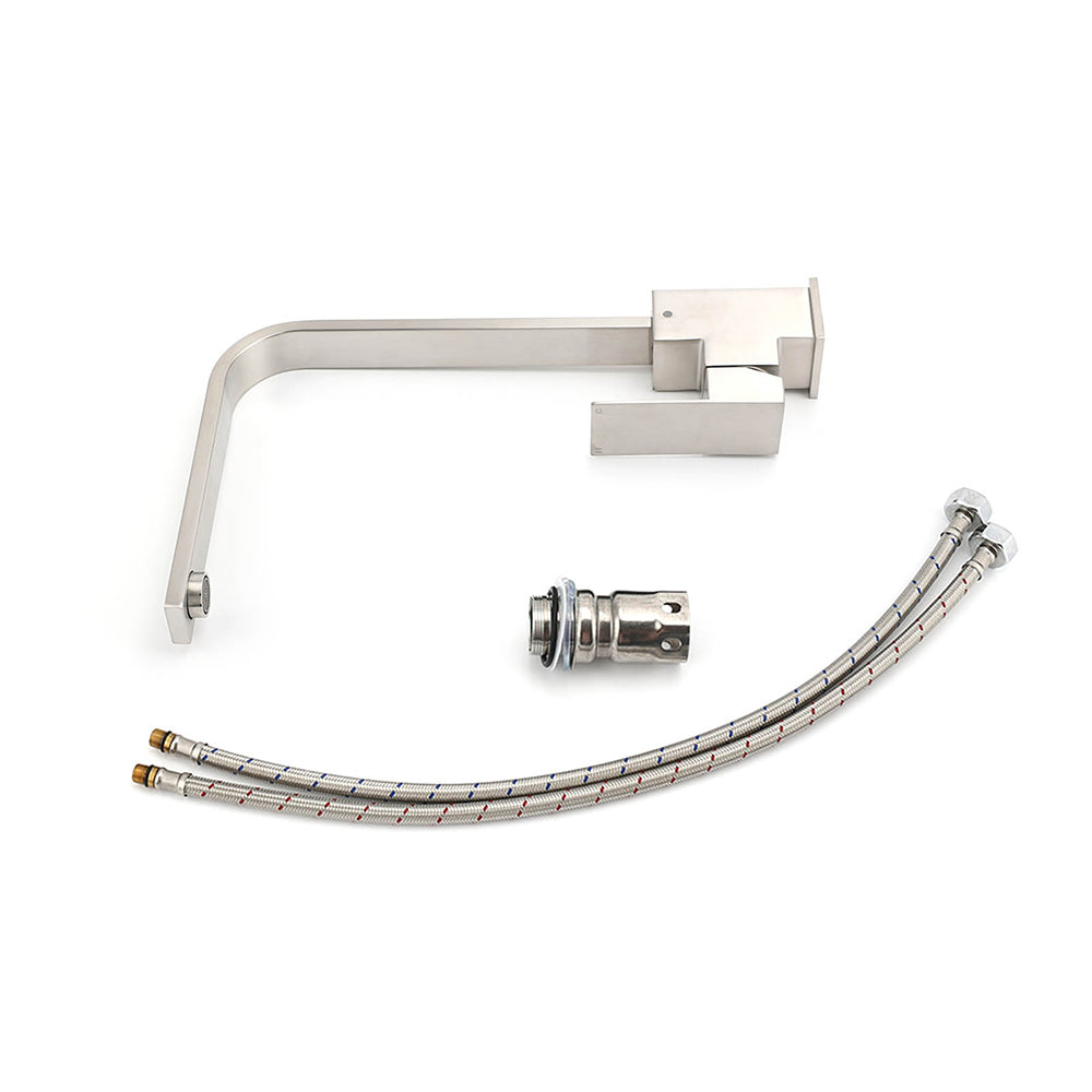 WELS Square Kitchen Sink Laundry Mixer 360º Swivel Faucet Tap Set Brushed Nickel