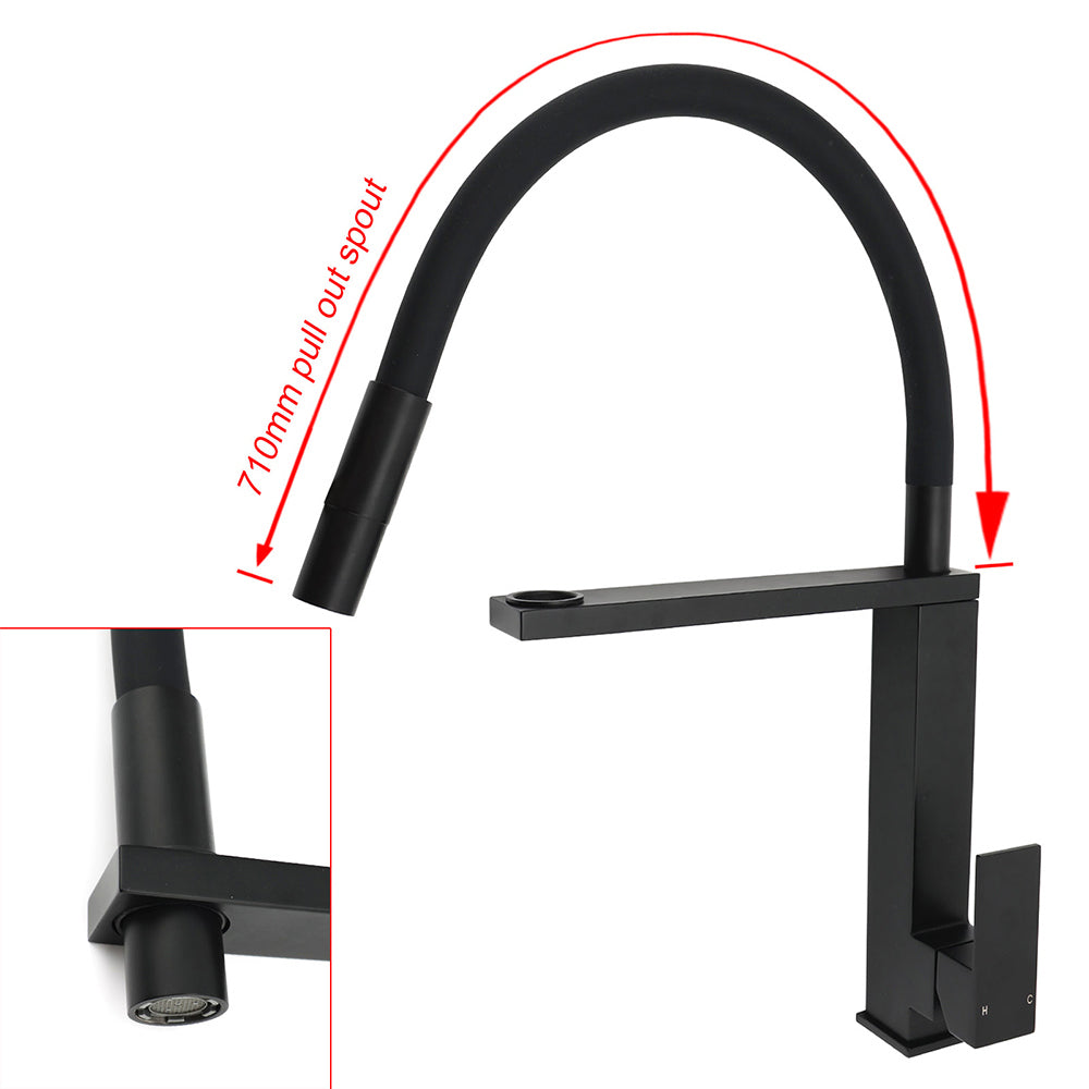 Matt Black Swivel Kitchen Sink Basin Mixer Swivel Faucet Tapware Pull Out Spout